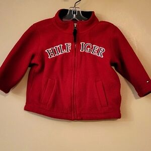 Tommy Hilfiger red zip up fleece sweater